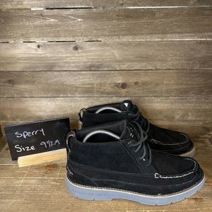 Mens Sperry Plushwave Lug‎ Chukka Black Suede Leather Ankle Boots Size 9.5 M EUC